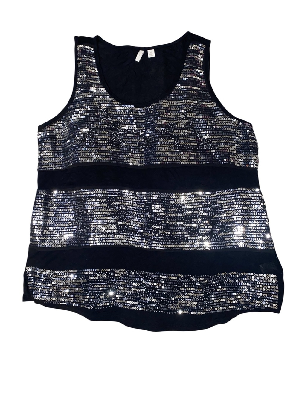 Sequin Stripe Tank Top - Black/Silver